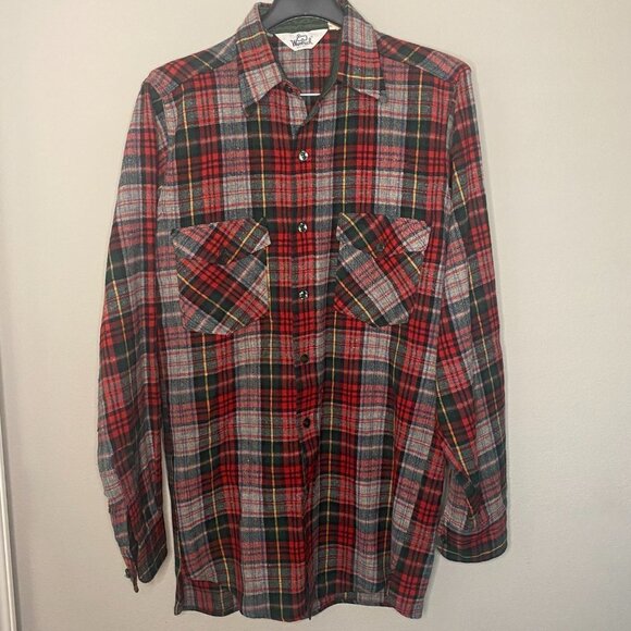 Vintage Woolrich Mens Multicolor Plaid Long Sleeve Button Front Shirt Size Large - Picture 1 of 8